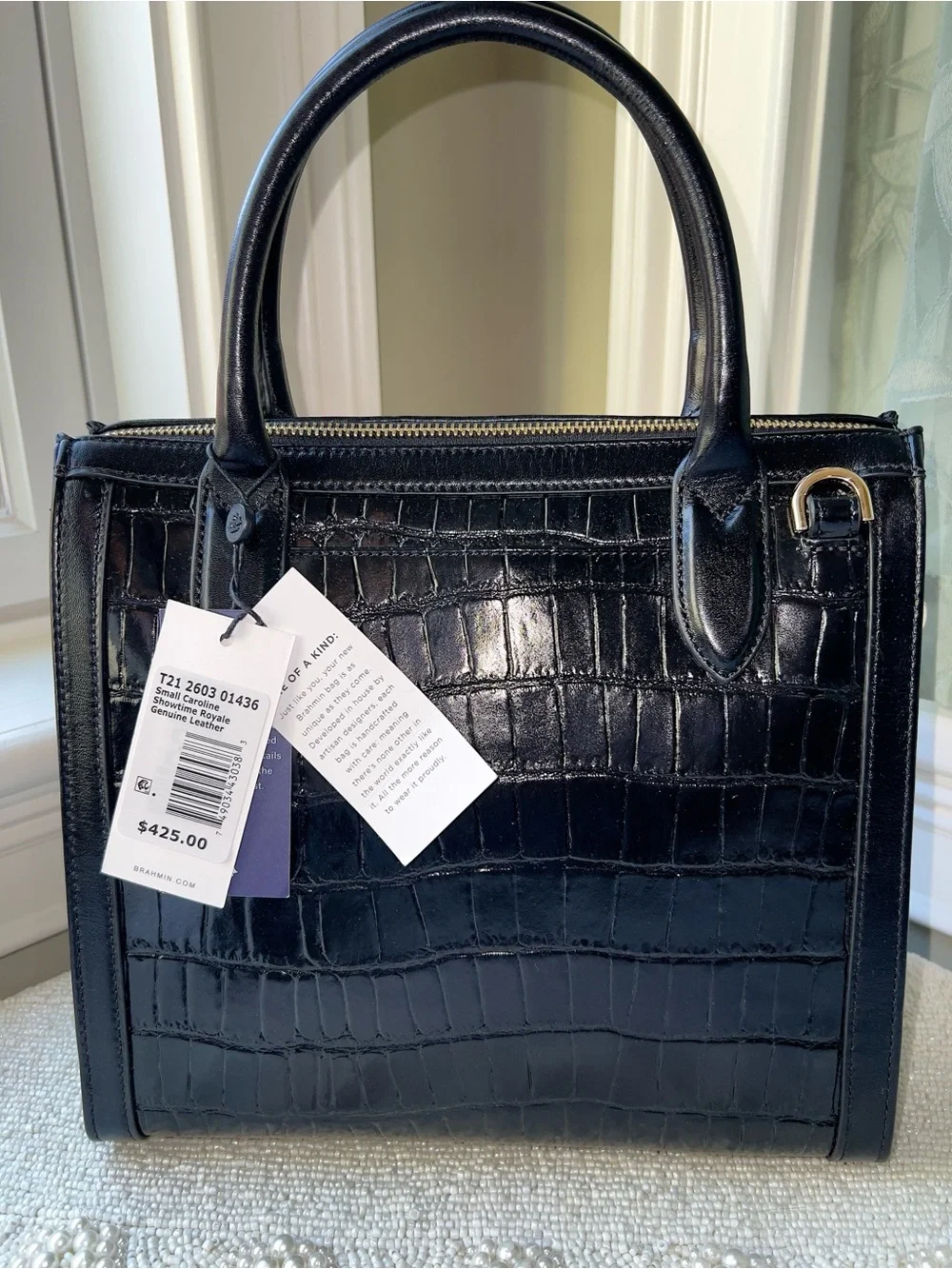 NWT Brahmin Leather Small Caroline Satchel, Showtime Royale